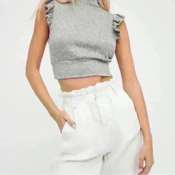 Free People The Betsey Crop Grey Ribbed Butterfly Sleeve Crop Top, XS - Picture 3 of 15